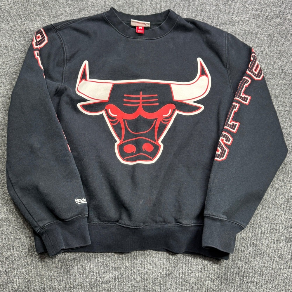 Mitchell & Ness Sweatshirt Mens M Black Chicago Bulls NBA Basketball Pullover